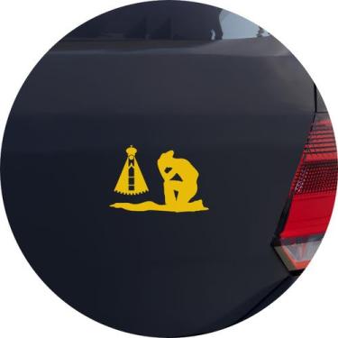 Imagem de Adesivo de Carro Sertanejo Cowboy Ajoelhado Ao Pé Da Santa - Cor Amare