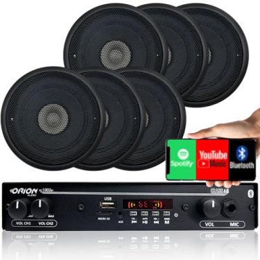 Imagem de Kit 6 Caixas Som Ambiente Teto 5p Pt+ Amplificador Bluetooth - ORION