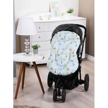 Imagem de Colchonete Capa Forro Dupla Face Super Macio para Carrinho Bebê 100% Algodão Várias Estampas (SAFARI AZUL)