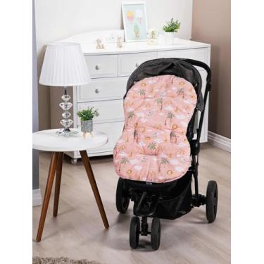 Imagem de Colchonete Capa Forro Dupla Face Super Macio para Carrinho Bebê 100% Algodão Várias Estampas (SAFARI ROSÊ)