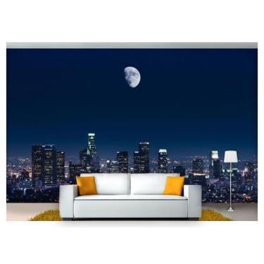 Imagem de Papel De Parede Lua Noite Cidade Prédios 3D Nsk69 - Você Decora