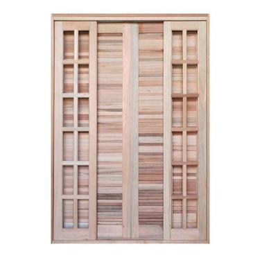 Imagem de Porta Balcão de Correr de Madeira Padrão Cedro Veneziana Reto Batentes