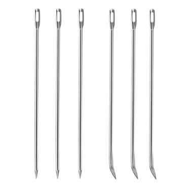 Imagem de Ofargo Agulhas de trussing de carne, agulhas de assar para amarrar peru assado, frango, pele de porco, porco inteiro, cordeiro e porco assado; 3 agulhas curvas e 3 agulhas retas; 6 peças em todos