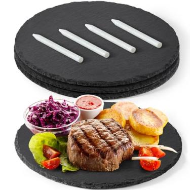 Imagem de GOH DODD Conjunto de 3 tábuas grandes de queijos de ardósia, tábuas de charcutaria, pratos de ardósia de pedra, gravura a laser para aperitivos de carne e frutas, presentes de inauguração de casa de