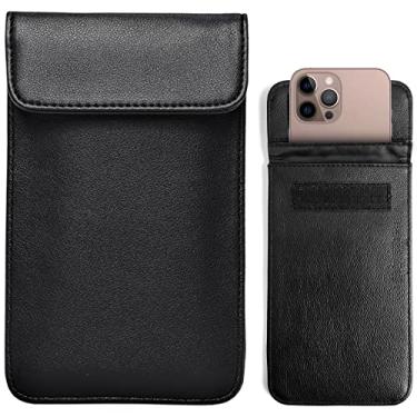 Imagem de Faraday Bolsas para telefones, superfície de couro, várias maneiras de carregar, bolsa de bloqueio de sinal, capa protetora de telefone GPS/RFID, proteção de privacidade de celular, 20 x 12 cm, para todos os telefones (preto)