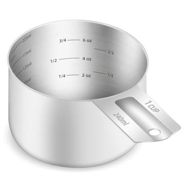 Imagem de BERYLER 1 xícara (240 ml | 240 cc | 226.8 g), copos medidores de aço inoxidável com várias escalas internas, copo de medição de metal, utensílios de cozinha para cozinhar