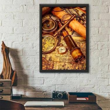 Imagem de Quadro Decorativo Cartografia com Lupa e Luneta 45x34cm - Quadros On-l