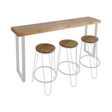 Imagem de Bancada Gourmet 150cm com 3 Banquetas Industriais Guatemala Base Branc