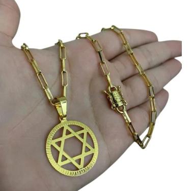 Imagem de Cordão Tijolinho 4mm - Pingente Estrela Davi  Banhado a Ouro - ToJoia1