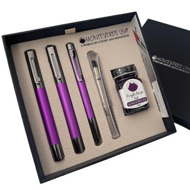 Imagem de Monteverde Ritma Conjunto de presente de 3 + 2 peças, roxo - Inclui caneta-tinteiro de ponta flexível, esferográfica, tinta de 30 ml e refil - Ideal para escritores e colecionadores criativos