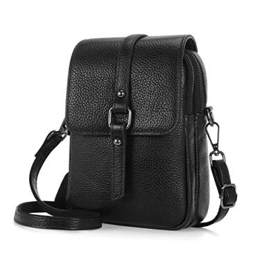 Imagem de XEYOU Bolsa feminina pequena para celular, leve, de couro legítimo, bolsa tiracolo de ombro, Preto, Small, Transversal