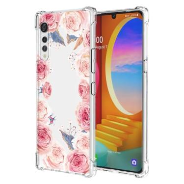 Imagem de RRXSYXL Capa de veludo LG, capa LG Velvet 5G com estampa floral transparente, capa macia à prova de choque para LG Velvet, LG Velvet 5G, rosa floral