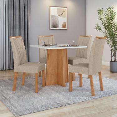 Imagem de Mesa 0,90 Celebrare c/04 Cad.apogeu Tecido Linho Rinzai Bege Amendoa Clean/off White