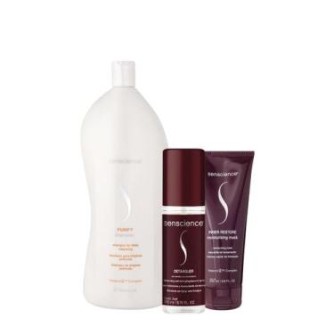 Imagem de Kit Senscience Purify Shampoo 1L Inner Restore Máscara e Detangler Lea