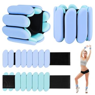 Imagem de Pesos de pulso – 1 par (500 g cada) | Pesos ajustáveis de tornozelo para pulso, pulseiras de silicone para pernas e braços para mulheres | Yoga, dança, pilates, natação, caminhada e academia (azul)