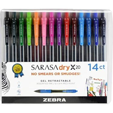 Imagem de Zebra Pen Caneta de gel retrátil Sarasa Dry X20, ponta média, tinta de cores variadas, número do modelo: 46824 (pacote com 1,14 unidades no total)