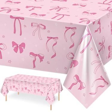 Imagem de 2 peças de toalha de mesa com laço rosa, decoração de festa, toalha de mesa retangular, descartável, para mulheres, meninas, chá de bebê, despedida de solteira, aniversário, decoração de festa, rosa,