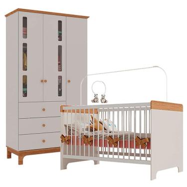 Imagem de Berço Mini Cama Pega Pega e Guarda Roupa Antonella 3 Portas Off White Caramelo - Canaã