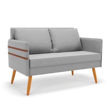 Imagem de Namoradeira 02 Lugares Mari Suede Pés Palito Castanho D'rossi Cor Cinz