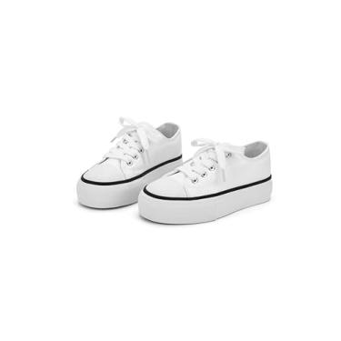 Imagem de ANTLULU Tênis de lona com plataforma para meninas, cano baixo e cano alto, tênis de lona com cadarço moderno e casual para meninas, Branco, 1 Big Kid