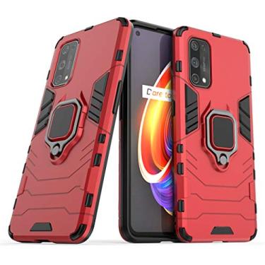 Imagem de Compatível com OPPO Realme X7 Pro Capa Prova de Choque de Camada Dupla, Anel Giratório de 360 com Suporte de Celular para Carro (Vermelho)