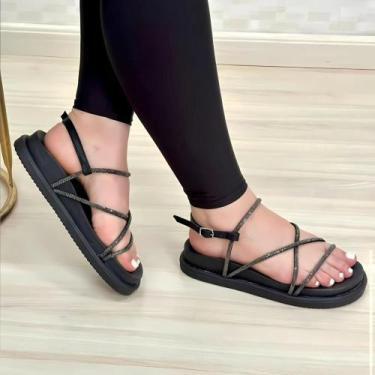 Imagem de Sandália Papete Confortável Feminina com Tira Strass - GUADALUPPE, Pre