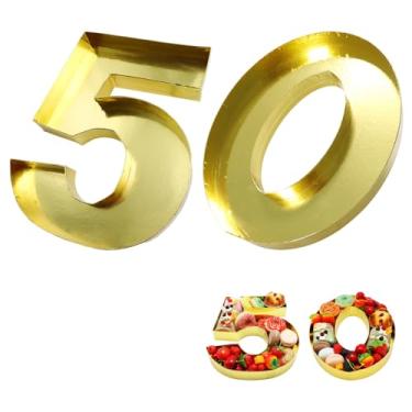 Imagem de Alkiuyfv Número de charcutaria preenchível, caixa em forma de papelão, cor dourada, bandeja para alimentos, prato de prato para festa de aniversário (estilo 50, 38 cm)