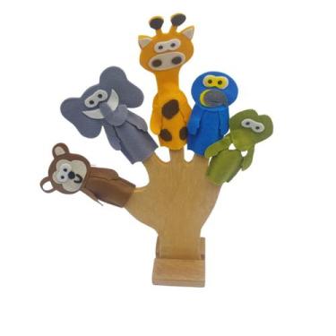 Imagem de Dedoches Animais Selvagens Girafa Elefante Macaco Jacare Arara Contar 