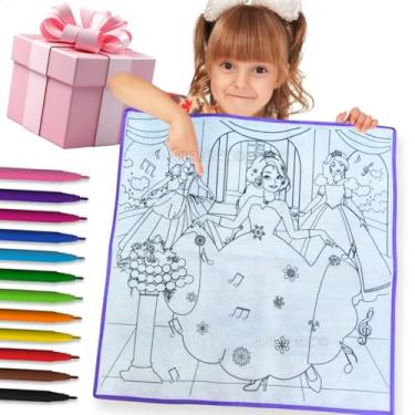Imagem de Kit Tapete Infantil Para Colorir Lavável Reutilizável com 12 Canetinhas Brinquedo Educativo Criativo Sustentável Menino Menina Coordenação Motora Criatividade Presente Natal Crianças (Princesas)