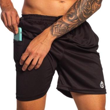 Imagem de Short 2 em 1 Masculino Bermuda Corrida com Bolso Oculto para Celular -