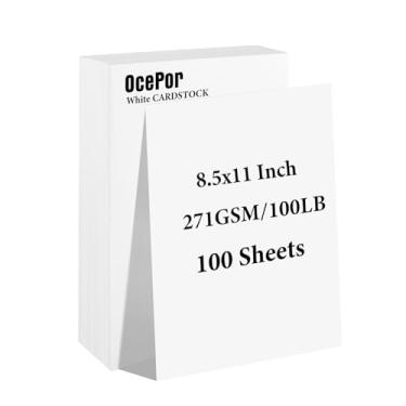 Imagem de 100 folhas cartolina branca 21,6 cm x 28 cm, cartolina 45,4 kg/271 g/m², papel grosso para certificado, papel de impressão pesado para currículo, impressora, álbuns, arte, artesanato, cartões de