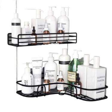 Imagem de Kit 2 Prateleiras Suporte De Banheiro Para Parede Cozinha Com Alto Adesivos Porta Shampoo(Triangular+retangular)