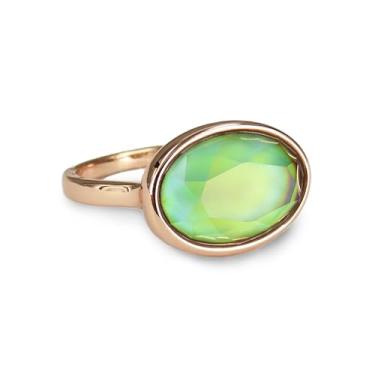 Imagem de FUN JEWELS Anel feminino de humor em ouro rosa, pedra oval de cristal faceta que muda de humor, joia minimalista, Cristal, Sem pedra preciosa