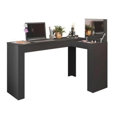 Imagem de Mesa Escrivaninha de Canto com Penteadeira, Design Camarim com Espelho, Branca (Preto)