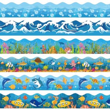 Imagem de Bordas de quadro de avisos do oceano de 1,8 m sob o mar, acabamento recortado, decorações de piscina, ondas do oceano, animal, peixe, balletin, bordas, volta às aulas, sala de aula, casa, escritório