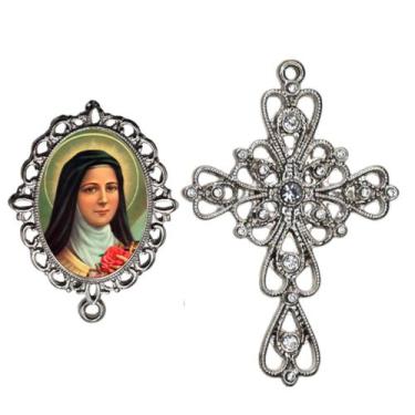 Imagem de Crucifixo Arabesco Terço de Noiva Relicario Santa Teresinha Peças para