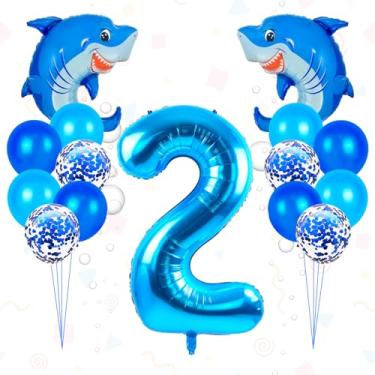 Imagem de 40 Inch Blue 2 Balloon Number, 2nd Birthday Balloons Shark Balloon for Boy Girl Baby Shower Shark Birthday Party Decorations Summer Birthday Party Decorations (Shark)