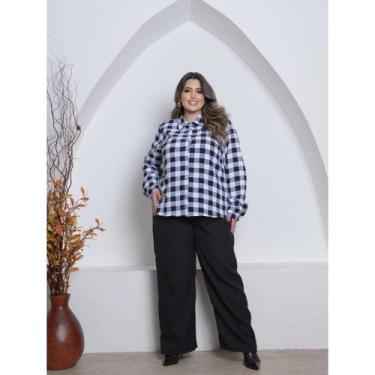 Imagem de Xadrez Feminino Manga Longa Plus Size - Loja do Peruano, Branco com pr