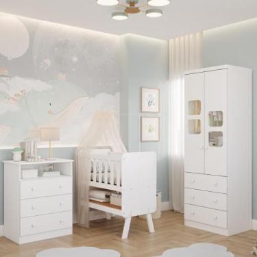 Imagem de Quarto de Bebê Completo Mini Berço com Colchão Faura Guarda Roupas Uli