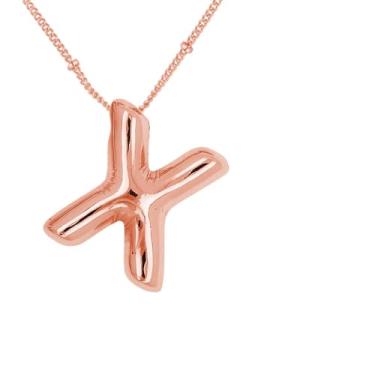 Imagem de Colar de letras de bolhas para mulheres, pingente de alfabeto com inicial de balão banhado a ouro 18 k joia delicada para meninas adolescentes, Cobre, Sem Pedra Preciosa