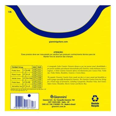 Imagem de Encordoamento Viola Canário GESVBM Cebolão em Ré C/ Bolinha - Giannini