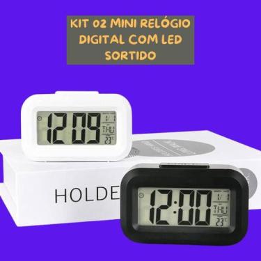 Imagem de Kit 2 Mini Relógio Digital com Led Mesinha Quarto Varanda Decorativo D