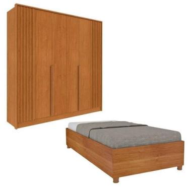 Imagem de Guarda-roupa 6 Portas com Espelho Ripado Nova York e Cama Solteiro Mon