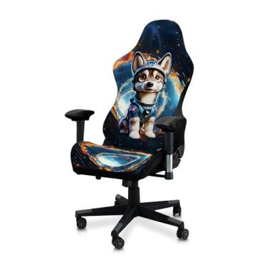 Imagem de Conjunto de capa de cadeira de jogos de 4 peças com design de gato, cachorro e vaca - impressão digital 3D, macia e elástica antiderrapante - serve na maioria das cadeiras de escritório/jogos (Cão 4)