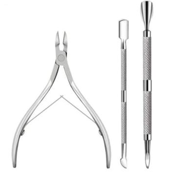Imagem de Tesoura de manicure de aço inoxidável, empurrador de cutícula, conjunto de decoração para manicure e pedicure, conjunto de unhas, prata, BH01