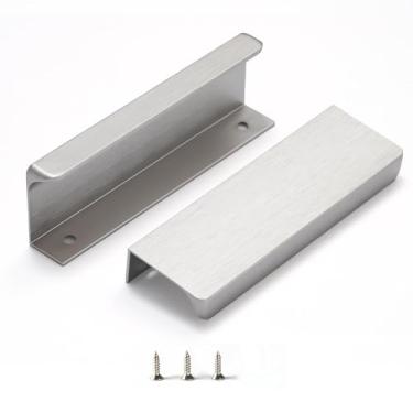 Imagem de sunlithor Puxador de dedo para armários puxadores de gaveta de cozinha cômoda de porta de baixo perfil banheiro longo armário puxadores de alumínio pacote com 10 níquel escovado 12 cm fácil instalação