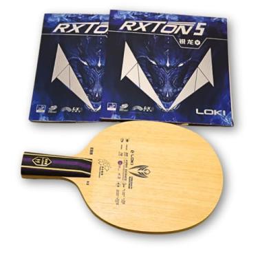 Imagem de Combo Raquete Loki K3 Classineta com Borrachas Rxton 5, 5 Folhas de Madeira e 2 de Carbono, Cabo Curto, para Jogador Atacante