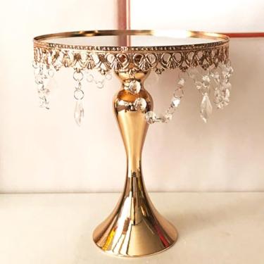 Imagem de Suporte de bolo redondo dourado de 25 cm, 25 cm, suporte de cupcake, suporte de pedestal de metal com cristais, prato de exibição de queijo para festa de casamento, aniversário, chá de bebê
