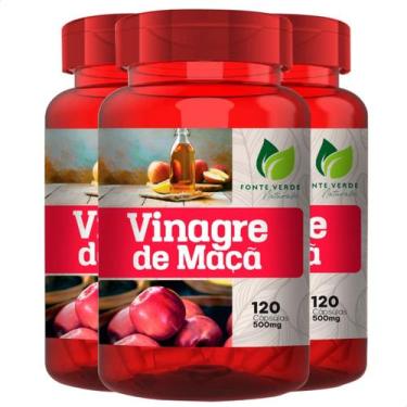 Imagem de 3 Potes Vinagre de Maçã 100% Puro Kit 360 Cáps - Fonte Verde