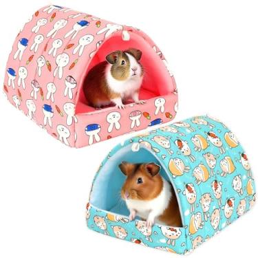 Imagem de UPINS Pacote com 2 camas de porquinho-da-índia, esconderijo de porquinho-da-índia, lavável, acessórios para gaiola de animais pequenos para coelhos anões, chinchilas, hamsters, ouriços, furões